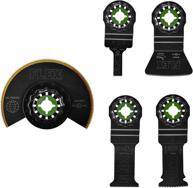 FLEX 5-Piece Oscillating Tool Trimming Project Blade Set, Cuts Wood, Wood with Nails, Metal, Drywall, Plastic, PVC- FAM40001-5 - Image 1